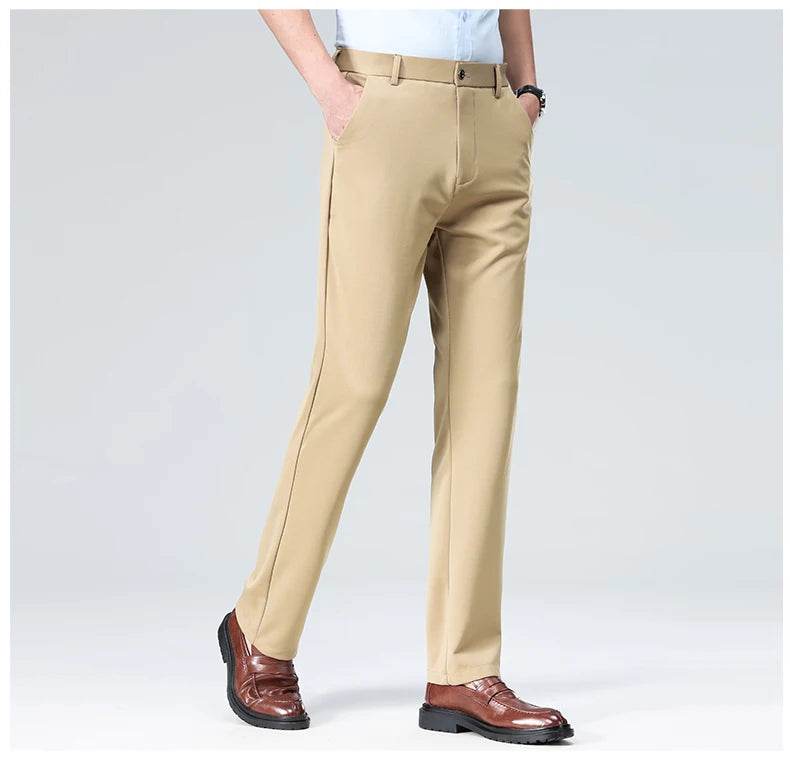 Men Suit Pants Light Thin Elastic Slim Fit Dress Pants Business Solid Casual Straight Leg Trouser Men Clothing Oversize 29-42 - AIAZ
