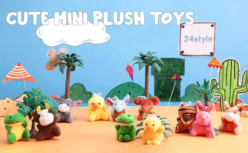 24 Pcs Mini Animal Plush Toys 3” Stuffed Animal Bulk for Kids Birthday Party Favors Presents Pinata Fillers Goodie Bag Fillers - AIAZ
