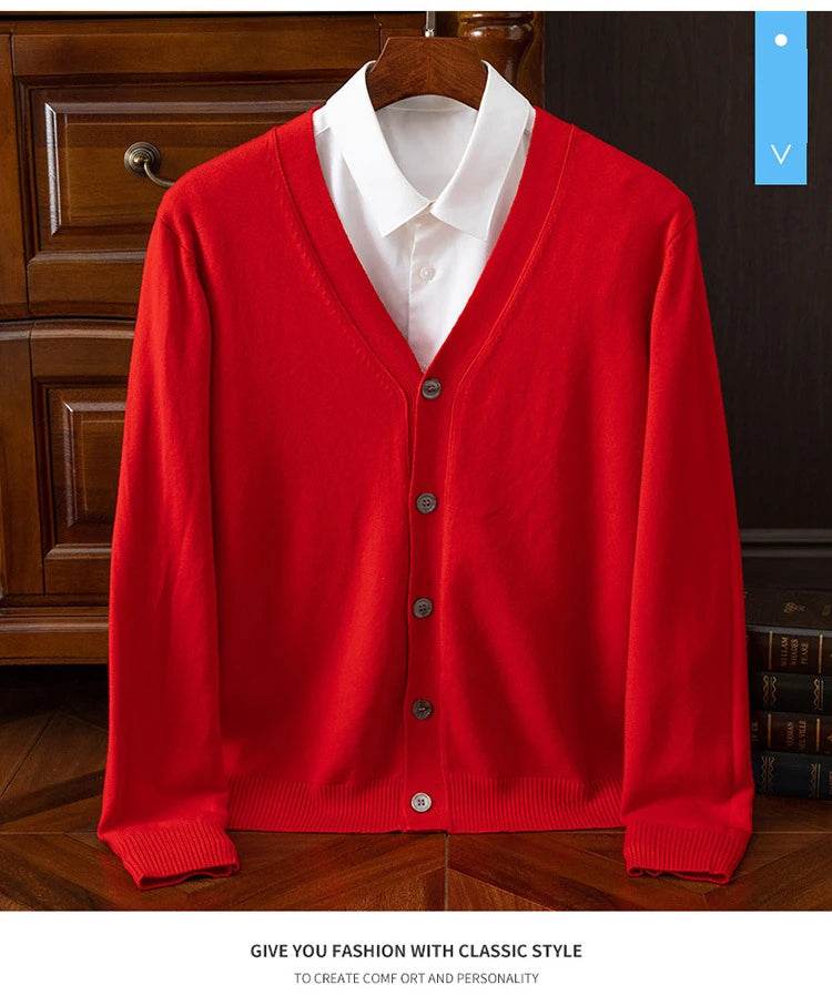 BROWON Brand Mens Sweater Cardigan Business Casual Classic V-neck Solid Color Cardigan Men Sweater Korean Fashion Mens Clothes - AIAZ