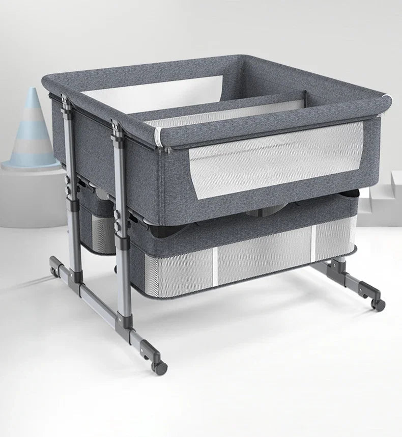 Twin Bassinet Portable Movable Newborn Crib Folding Height Adjustable Splicing Big Bed Baby Crib Baby Bed