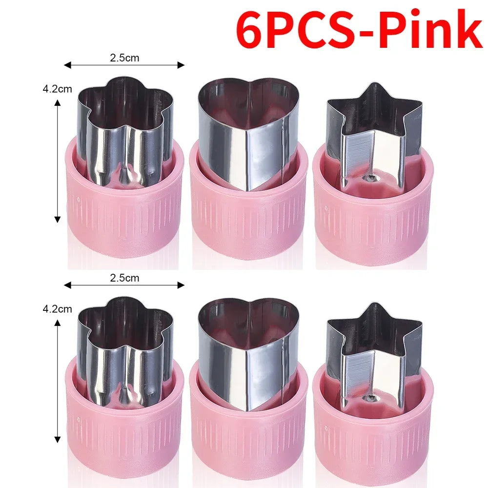 6/3PCS Vegetables Fruit Embossing Cutting Mold New Star Heart Flower Shape Stainless Steel Cutter Plastic Handle Kitchen Gadgets