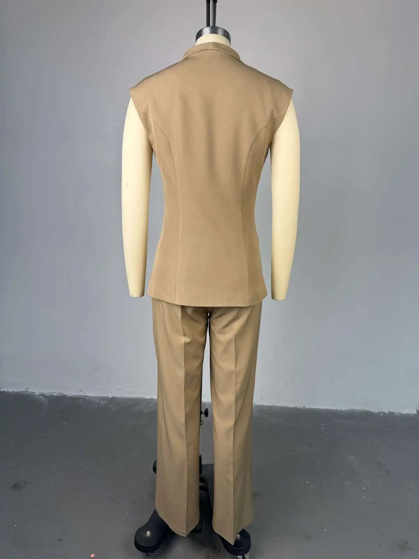 Street Slim Vest Pant Outfit Spring Women Sleeveless Double Breasted Tank Top+High Waist Zip Wide Leg Pants Summer Two Piece Set