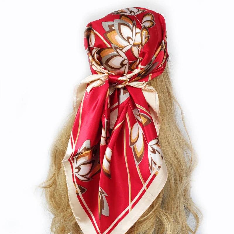 New 90*90cm Retro Brand Women Silk Scarf Bandanna Fashion Bohemian Pattern Square Hijab Lady Wrap Headband foulard muffler - AIAZ