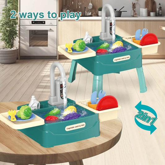 Children's Play At Home Toys Early Education Kitchen Simulation Electric Dishwashing Table Water Outlet Vegetable Washing Toys - AIAZ