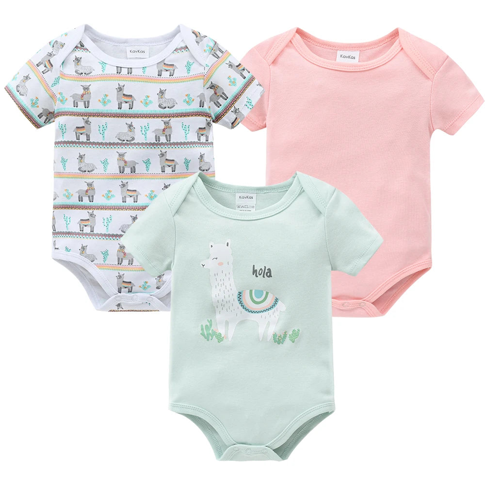 3 Pcs/set Baby Girls Rompers Unicorn Cute Print Girls Bodysuit Pink Summer Short Sleeve Jumpsuit 100% Cotton Soft Baby Clothes