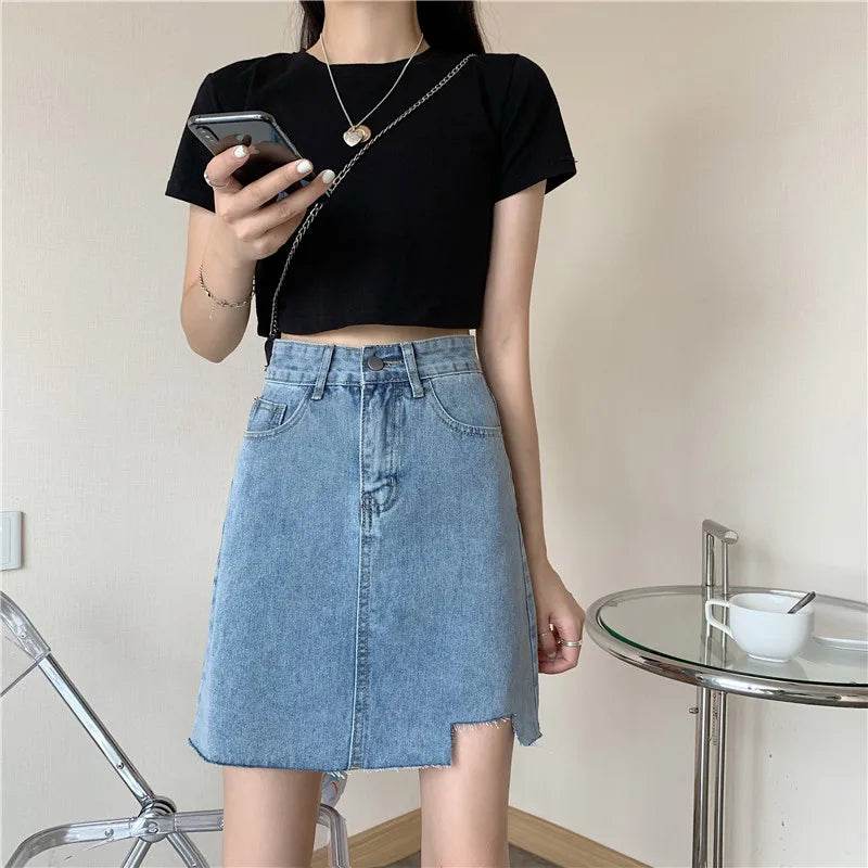 High Waist Denim Skirt Versatile Skirt Women's Clothing A-Line ort Skirt Slimming Wraparound Summer 202 plus Size - AIAZ