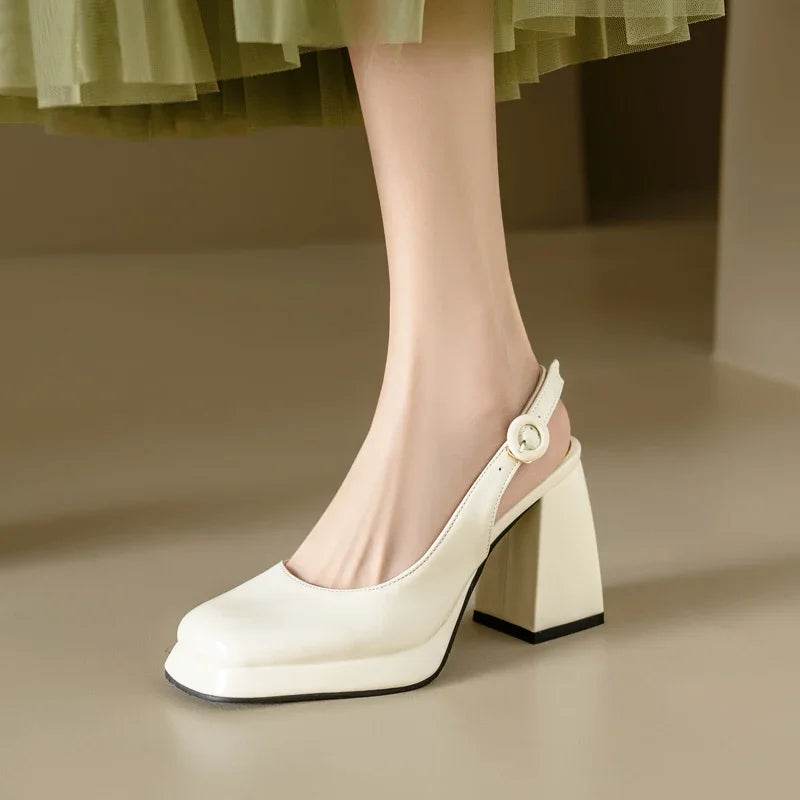 Slingbacks Summer Women Sandals Fashion Black White Pumps Shoes For Girls Elegant High Heels Wedding Shoes Ladies Large Size - AIAZ