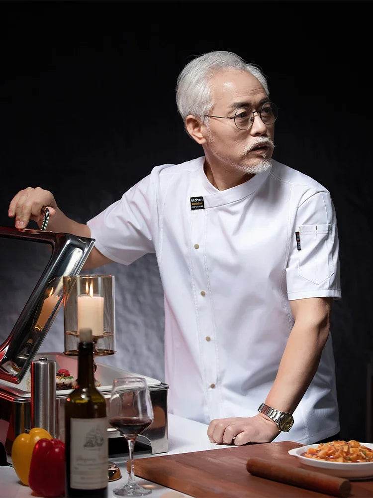 Men Head Chef Food service Kitchen Cooking Costume Pizzaiolo Cook Uniform Restaurant Chef's Jackets Bakery Cafe Working Clothes - AIAZ