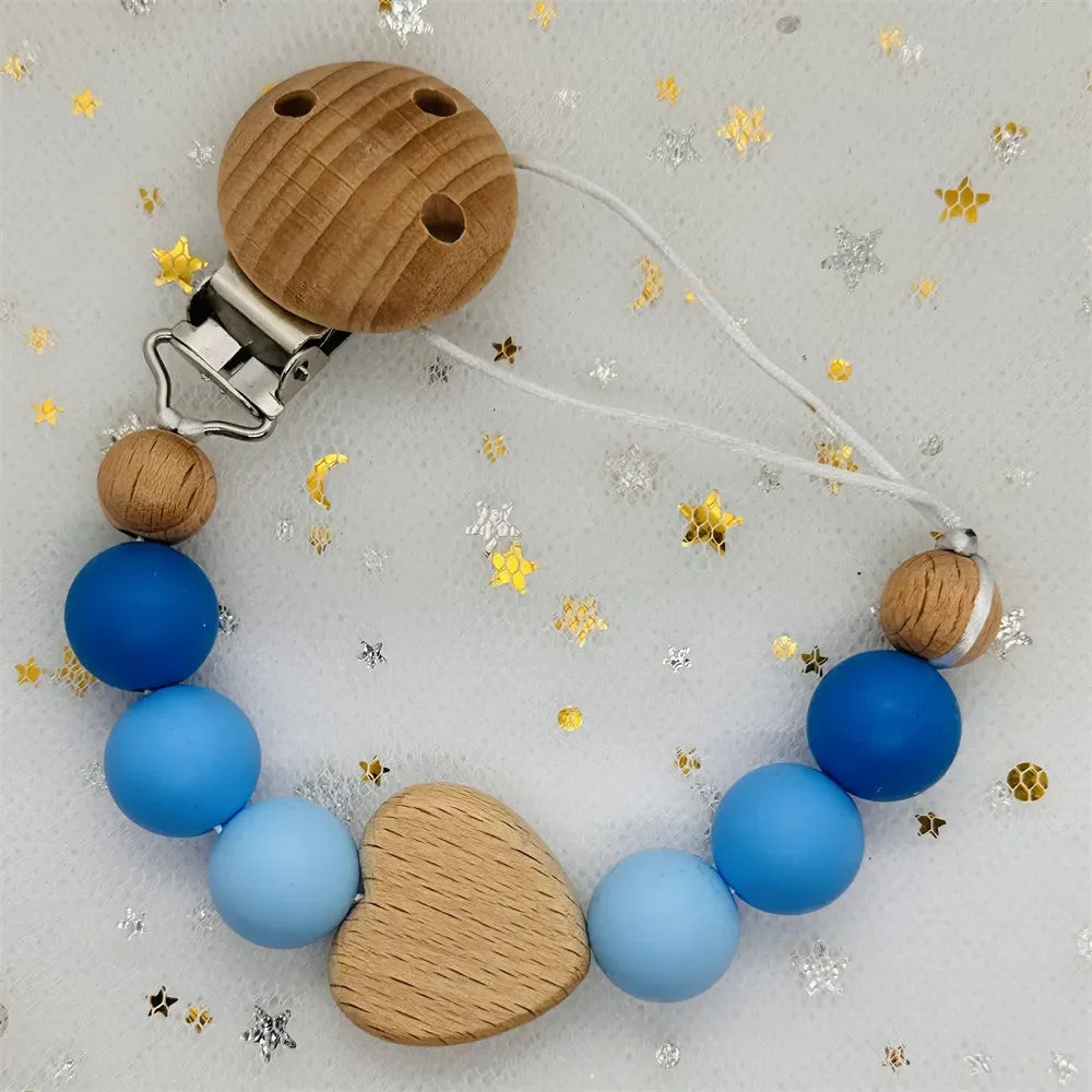 Custom Personalized Name Baby Pacifier Clip Bear Pacifier Chain Holder for Baby Teething Soother Chew Toy Food Grade Dummy Clips