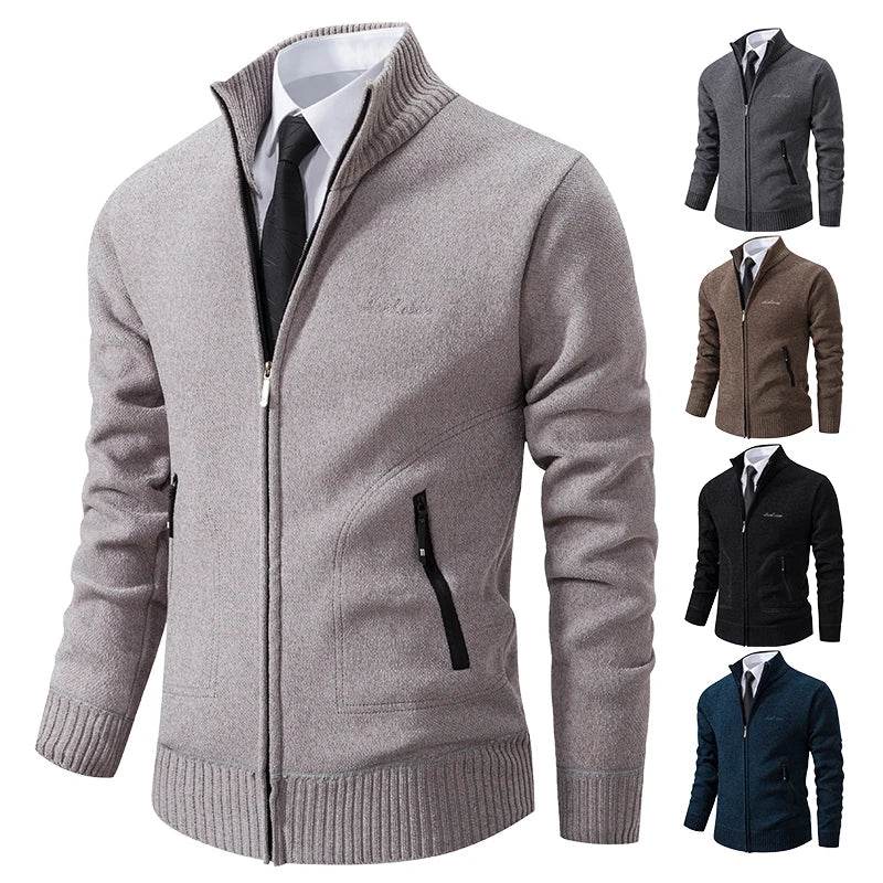 2023 Knitwear Spring and Autumn Men's Stand-up Collar Thick Warm Cardigan Sweater Winter Loose Casual Coat - AIAZ