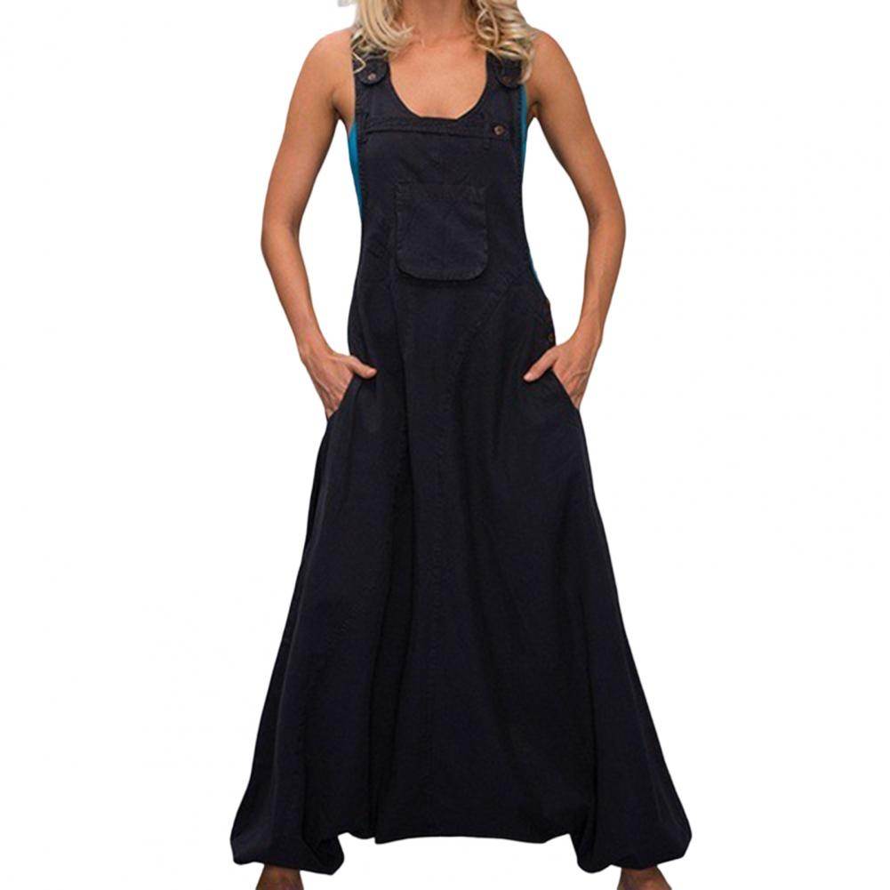 Women Summer Loose Thin Jumpsuits Harem Pants Wide Leg Pants Sleeveless Pockets Bib Jumpsuit Siamese Trousers Large Size S-5XL - AIAZ