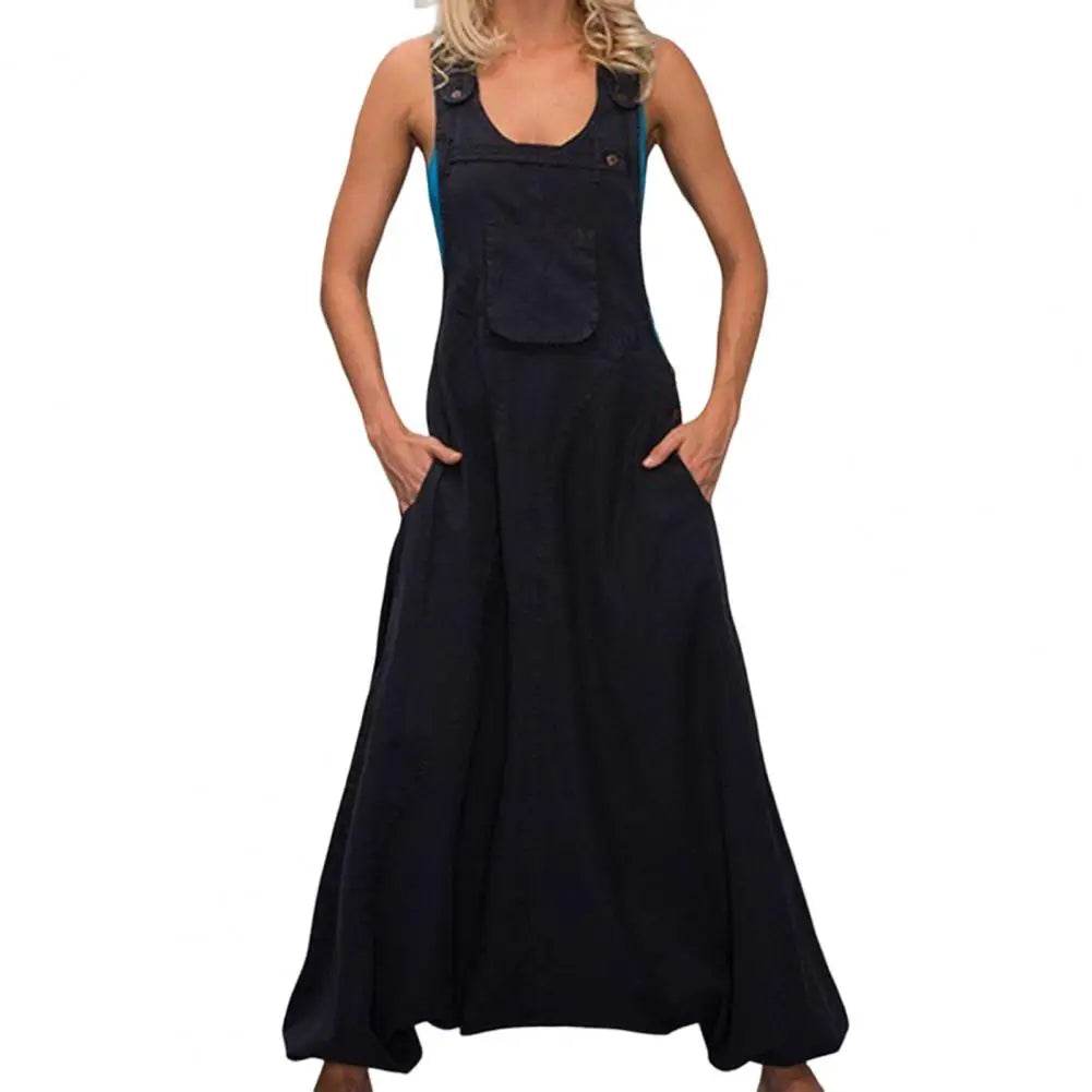 Women Summer Loose Thin Jumpsuits Harem Pants Wide Leg Pants Sleeveless Pockets Bib Jumpsuit Siamese Trousers Large Size S-5XL - AIAZ