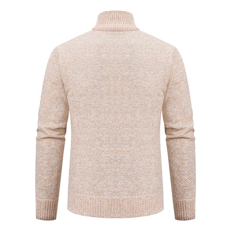 Autumn And Winter New Jersey Men's Casual Sports Coat Solid Color Stand Collar Wweater Grab Fleece Warm Zipper Cardigan - AIAZ