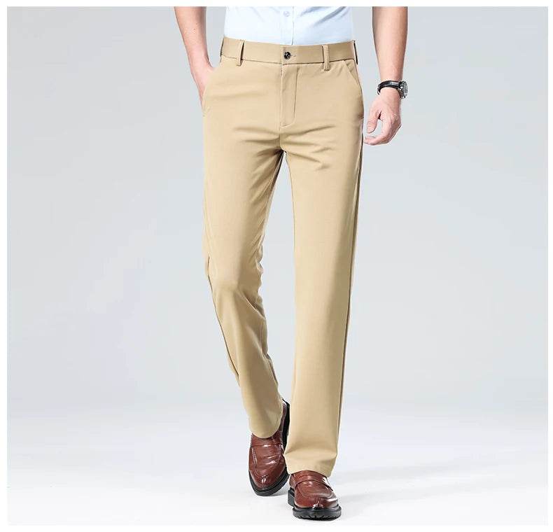 Men Suit Pants Light Thin Elastic Slim Fit Dress Pants Business Solid Casual Straight Leg Trouser Men Clothing Oversize 29-42 - AIAZ
