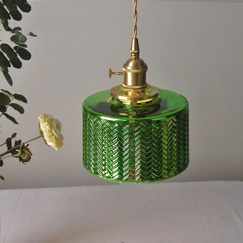 IWHD Nordic Modern LED Pendant Lights Coffee Living Room Balcony Green Glass Copper Knob Switch Hanging Light Fixture Luminaira