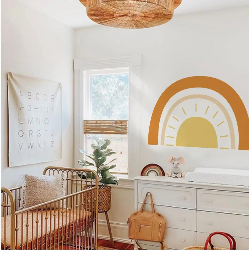 Half Sun Wallpaper Decal Sunshine Vinyl Wall Stickers Boho Nursery Baby Room Wall Stickers Self-Adhesive Bedroom Home Decor