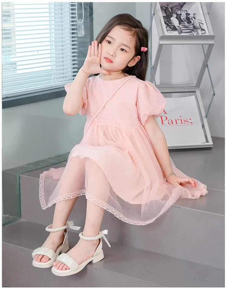 Children's Sandals Summer Elegant Girl Princess Dress Bowtie Sandals Fashion Beading Ankle Strap Kids Causal Sweet Roman Sandals