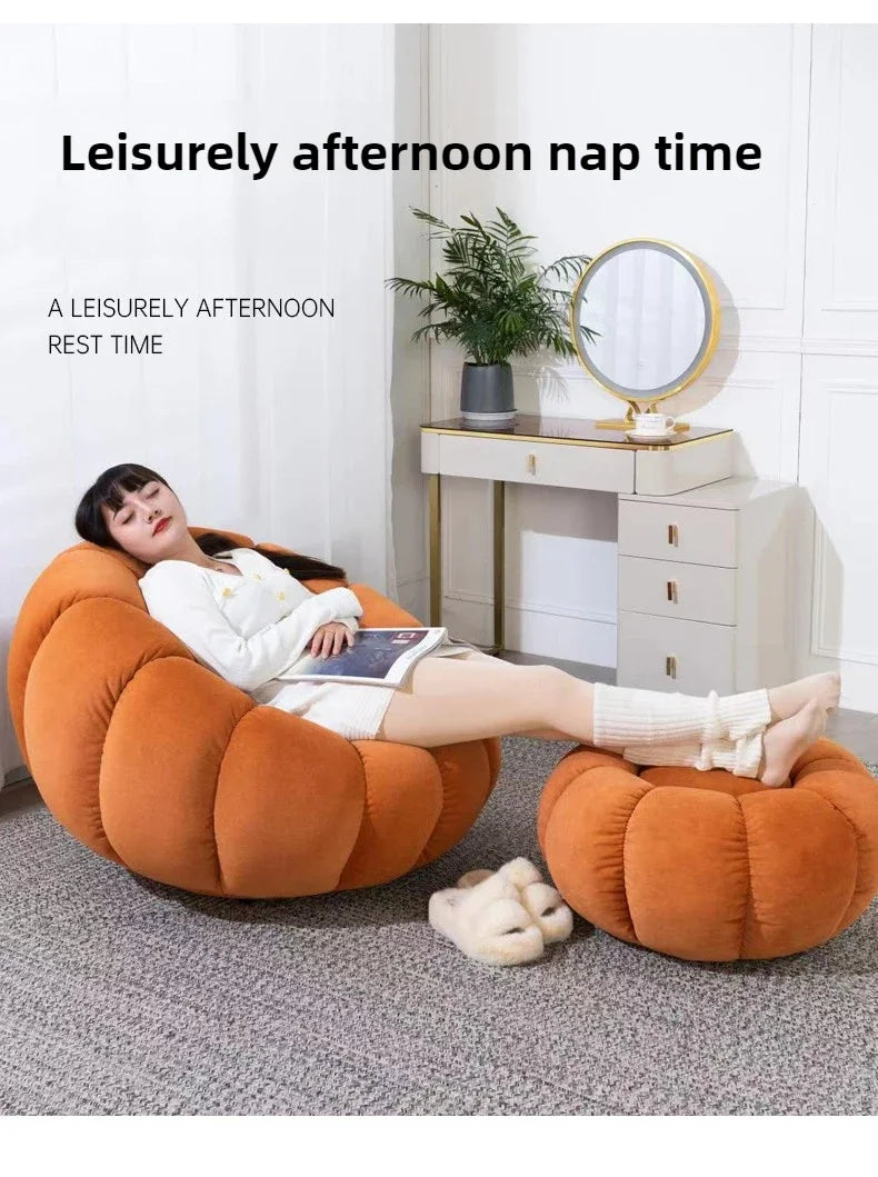 Lazy sofa that can be reclined or slept on, pumpkin sofa chair, small-sized lamb velvet fabric sofa, single sofa