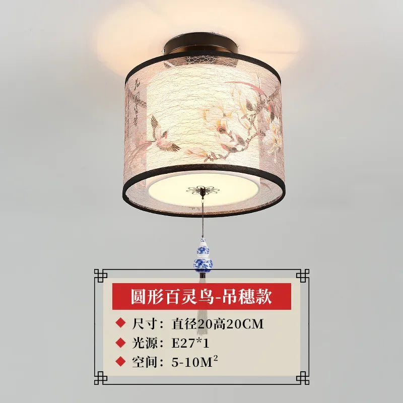 New Chinese Chandelier Lustre Ceiling Lamp Simple Corridor Chinese Painting Ceiling Lights Creative Suspendu Lotus Led Lighting