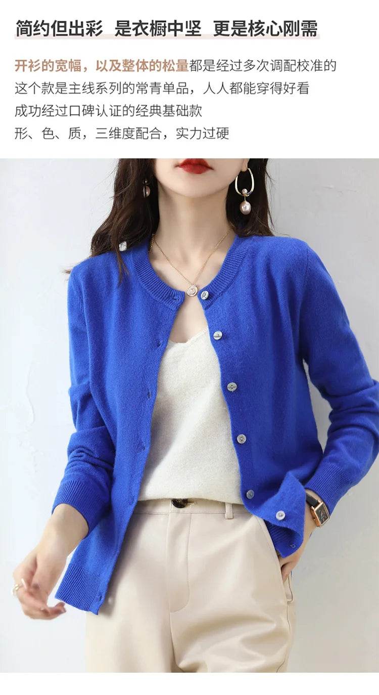 Knitted Cardigan Women's Sweater Autumn And Winter 2022 New Solid Color Coat Round Neck Short Long Sleeve Loose Korean Fashion - AIAZ