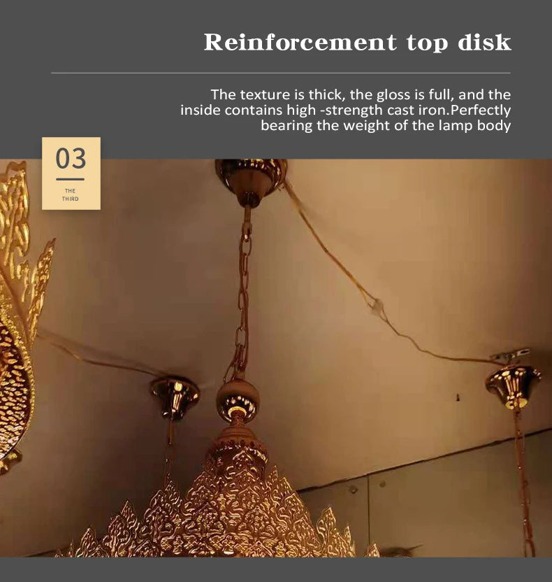 Retro Hollow Carved Pendant Light Hotel Villa Buddha Hall Loft Restaurant Home Decor Gold Ceiling Chandelier Lighting Fixture