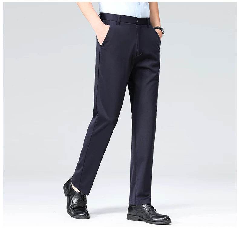 Men Suit Pants Light Thin Elastic Slim Fit Dress Pants Business Solid Casual Straight Leg Trouser Men Clothing Oversize 29-42 - AIAZ