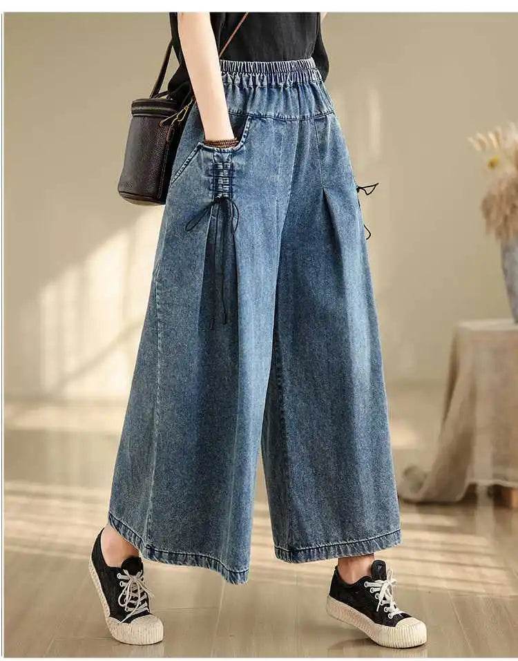 Denim Pant Women Jeans Wide Leg Long Pants A Line High Waist Straight Trousers Y2k Streetwear Casual Loose Mom Summer Club - AIAZ