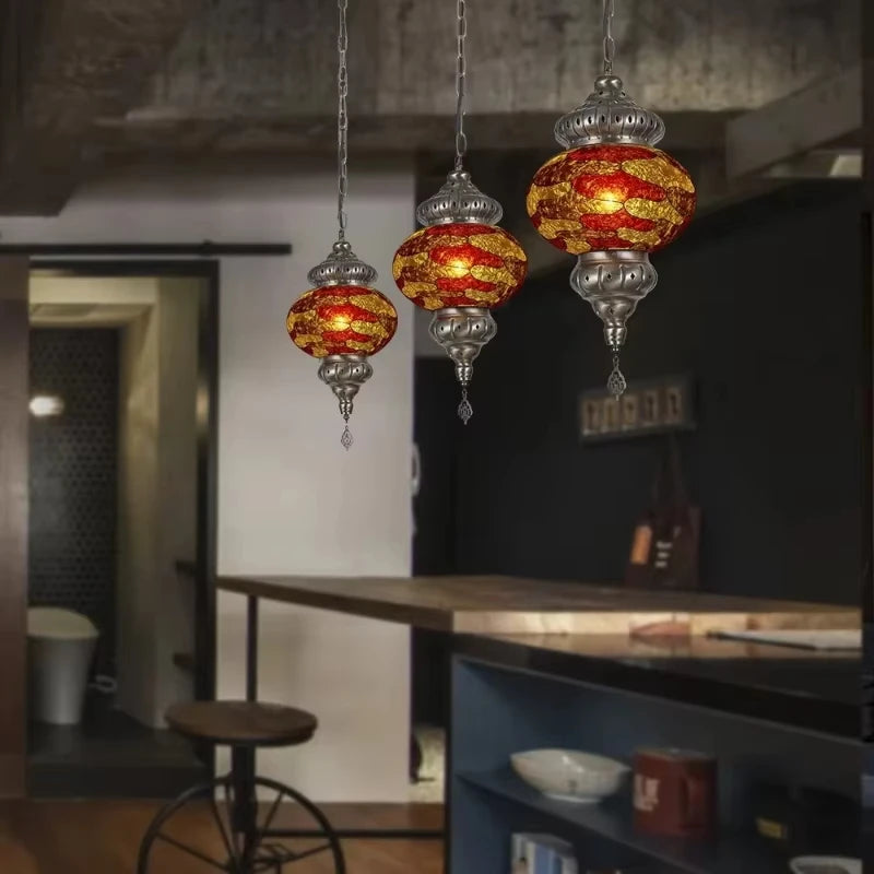 Artpad Turkish Mosaic Chandelier Ceiling Moroccan Living Room Bedroom Colorful Glass Chandelier Lamp Lighting