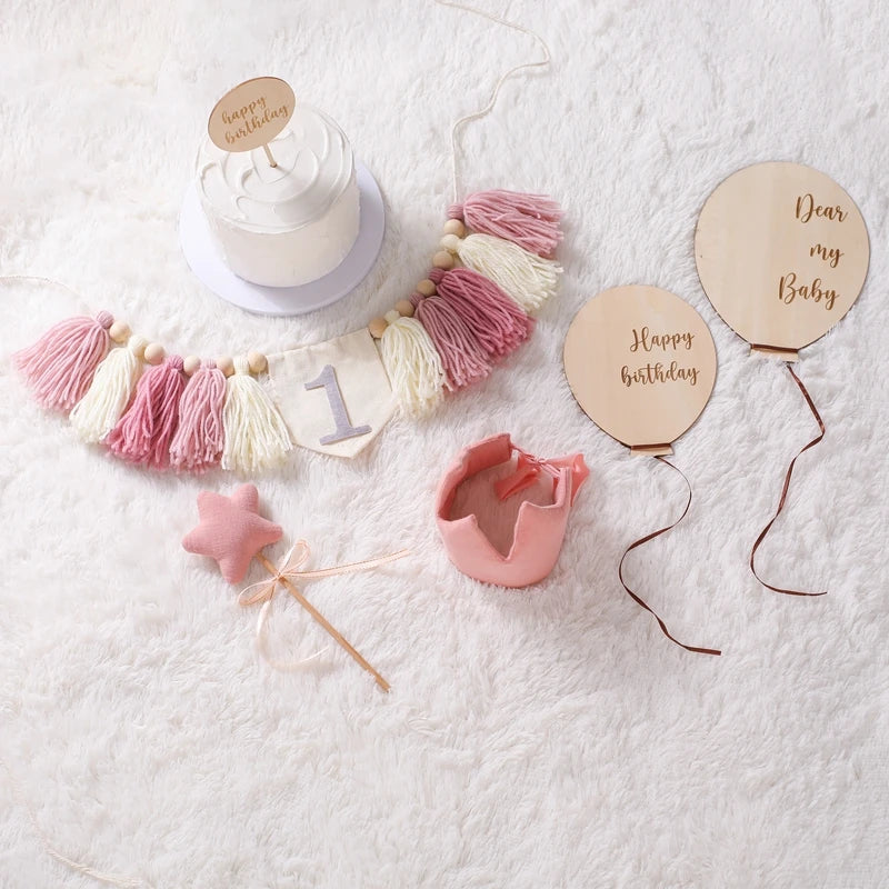 Let's Make Happy Birthday Banner Handmade Tassel Pendant First Boys Girl Baby Shower Birthday Party Balloon Decoration Supplies
