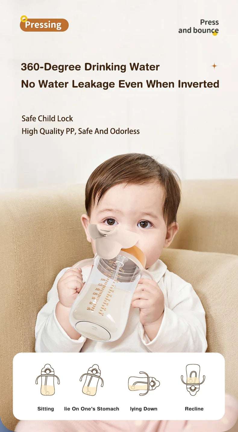 MAMIJOY Baby Bottle 300ML Baby Feeding Cup With Straw Children Learn Feeding Drinking Bottle Kids Training Cups BPA Free