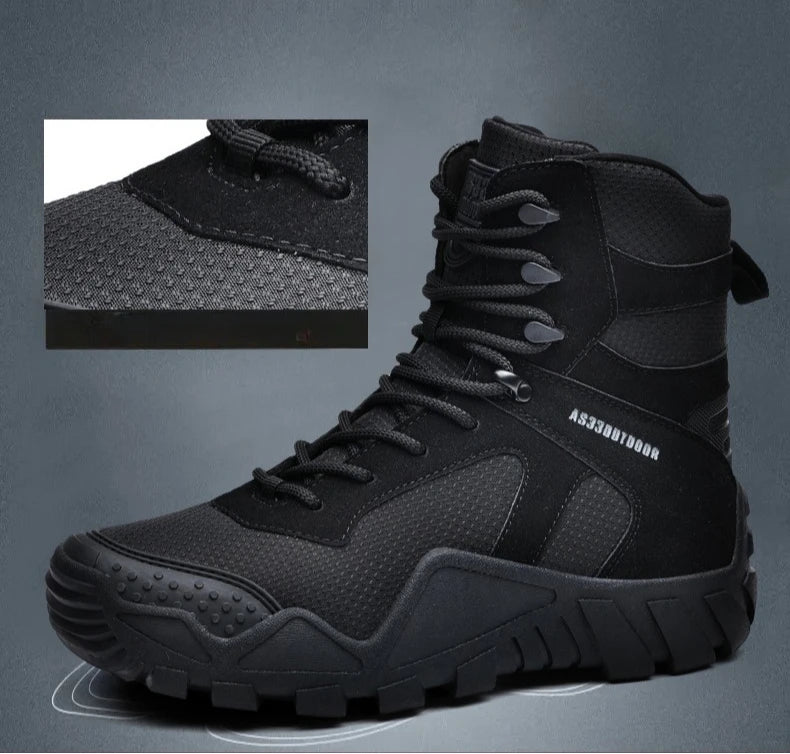 Outdoor Hiking Shoes Men Casual Combat Boots Men Breathable Wear-resistant Anti-slip Flat Comfortable High-top Boots Men