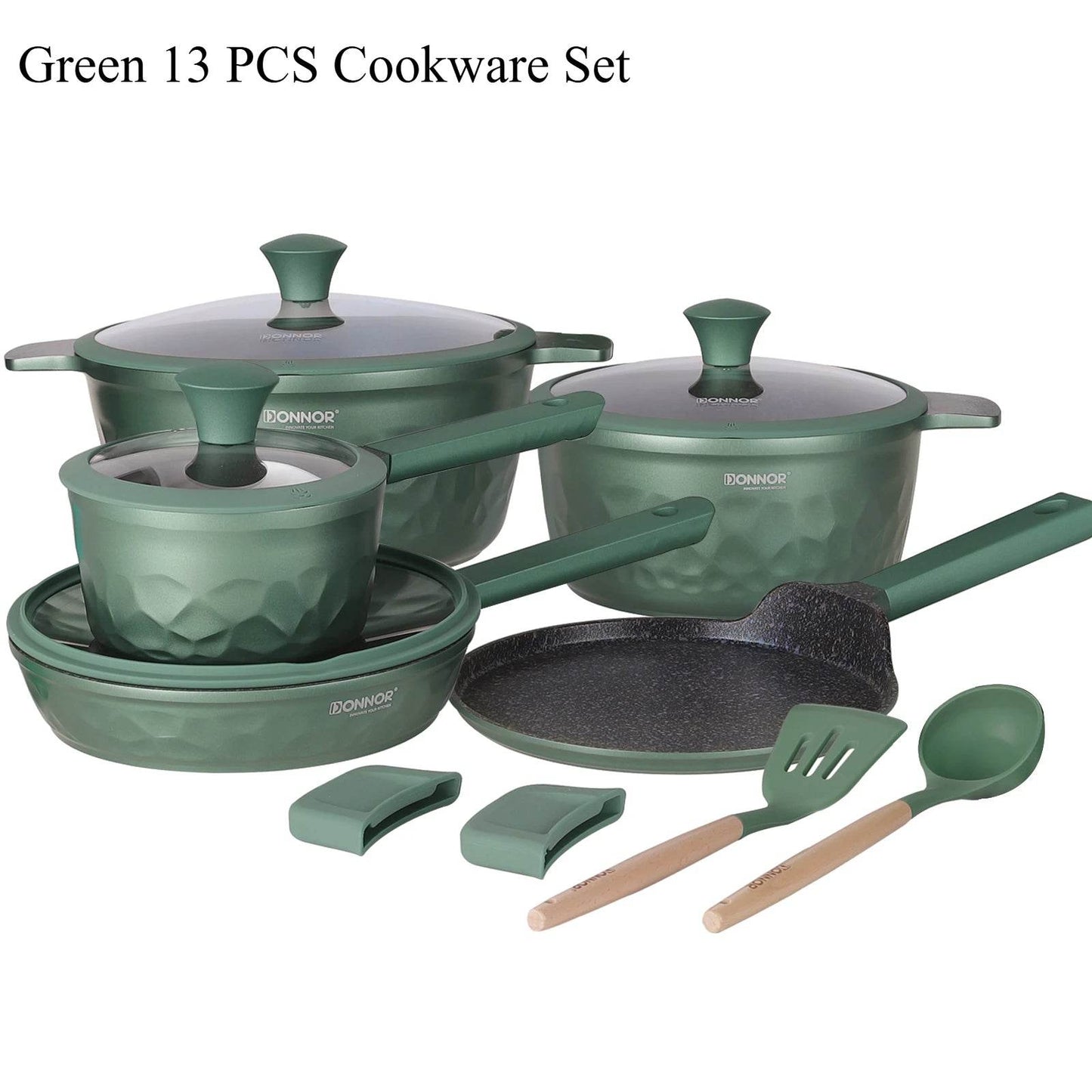 DONNOR Kitchen Cooking Set 12 Pcs Pots and Pans Set Non-toxic Healthy Pots and Pans Set Non Stick Saucepans Steamer Set - AIAZ