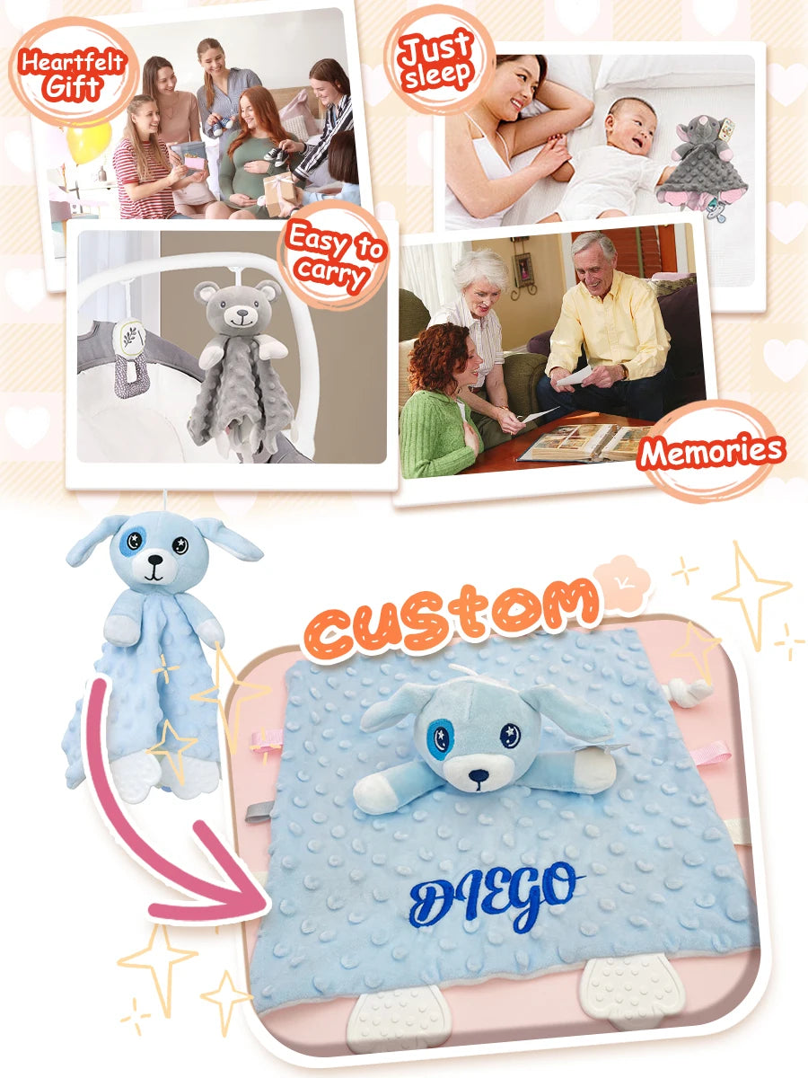 Personalized Baby Blanket Newborn Stroller Sleeping Dolls Custom Blanket With Name Animal Security Towel Gift Set