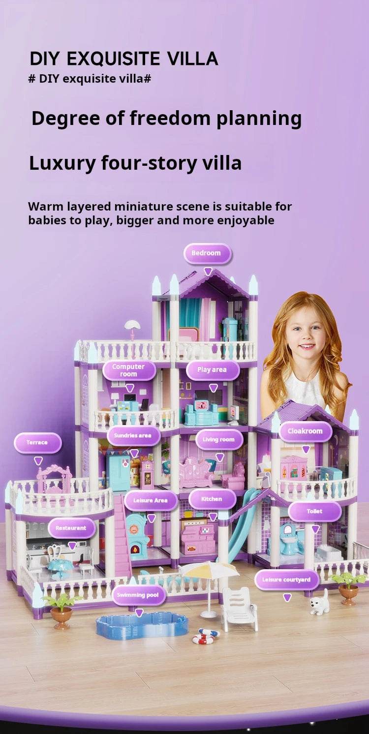 3D DIY Fantasy Princess Castle Villa Assembly Doll House Set Toys, Girls Home Toys & 3D Kids Toys - AIAZ