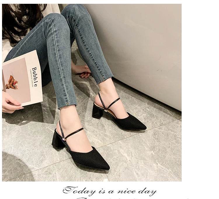 Korean Sle High Heel Sandals Women Summer Outdoor Wear Pointed Toe Double Wear Mules Cover Head f Slip Small Fraance Wind - AIAZ
