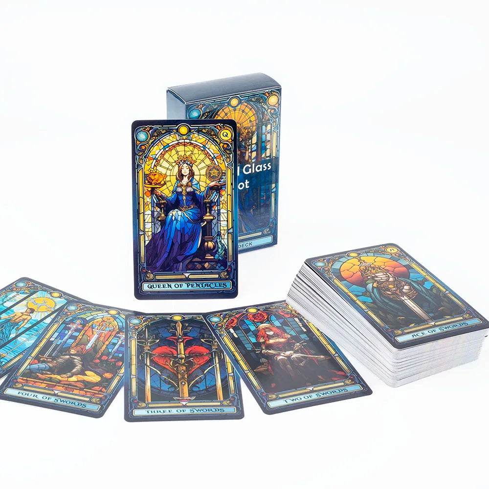 Stained Glass Tarot A 78-Card Deck Leisure Entertainment Game Card Family Gathering Divination Board Playing Games 10.3*6Cm - AIAZ