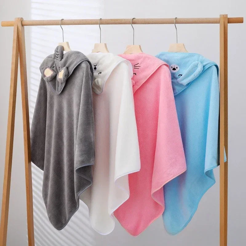 Hooded Coral Velvet Baby Bath Towel Cartoon Baby Elephant Wrap Blanket Super Absorbent Warm Bathrobe Newborn Baby Bath Towel