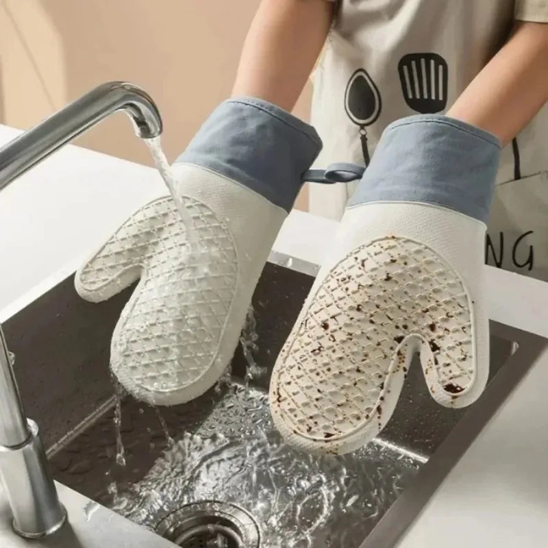 Microwave Kitchen Baking Mitt - 2pcs Silicone Oven Gloves, Thicken High Temp Resistant, Anti-burn Non-slip, Heat Gloves