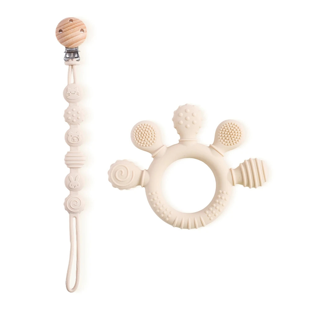 1pc Silicone Teether Food Grade Baby 0-12 Toys Teething Ring Sensory Toys for Toddlers Silicone Animal Soothing Toys Accessories