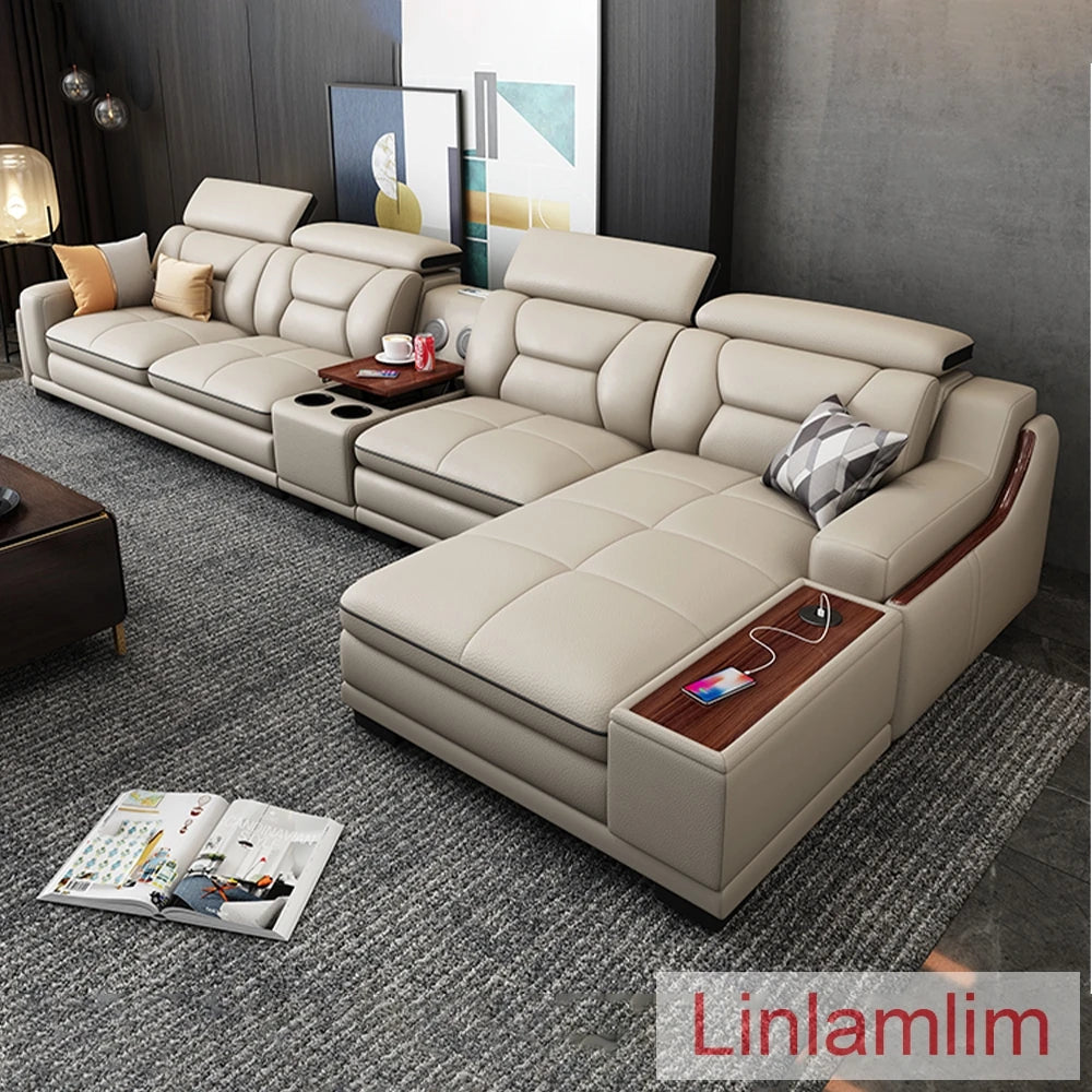 Beautify Your Living Room with Linlamlim Italian Genuine Leather Sofa - Bluetooth Speaker, Adjustable Headrests and USB Charging