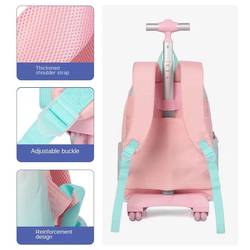 School Backpack Set Rolling Backpack for Girls Students Wheeled Backpack Trolley School Bag With Wheels Travel Luggage Book Bag - AIAZ