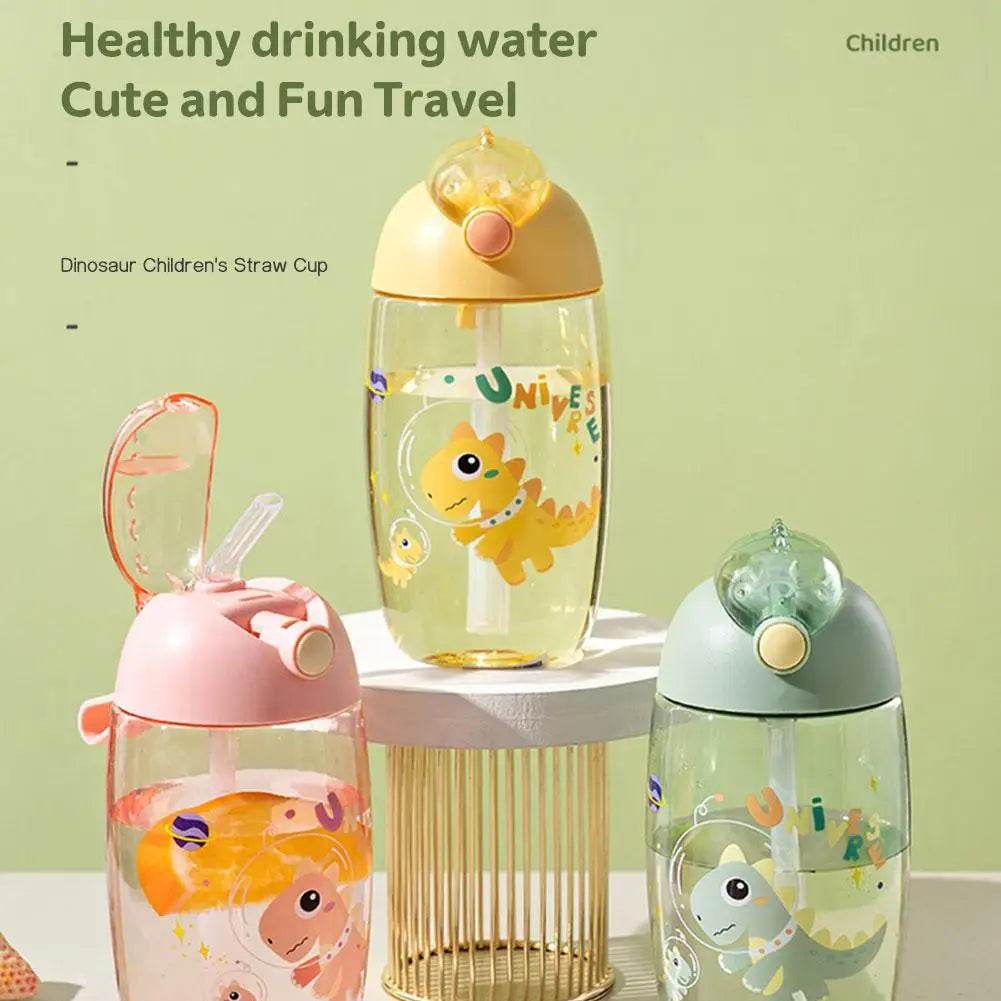 500ml Children's Dinosaur Water Bottle With Silicone Straw Leak Proof Plastic Water Bottle Summer Children's Water Cup - AIAZ
