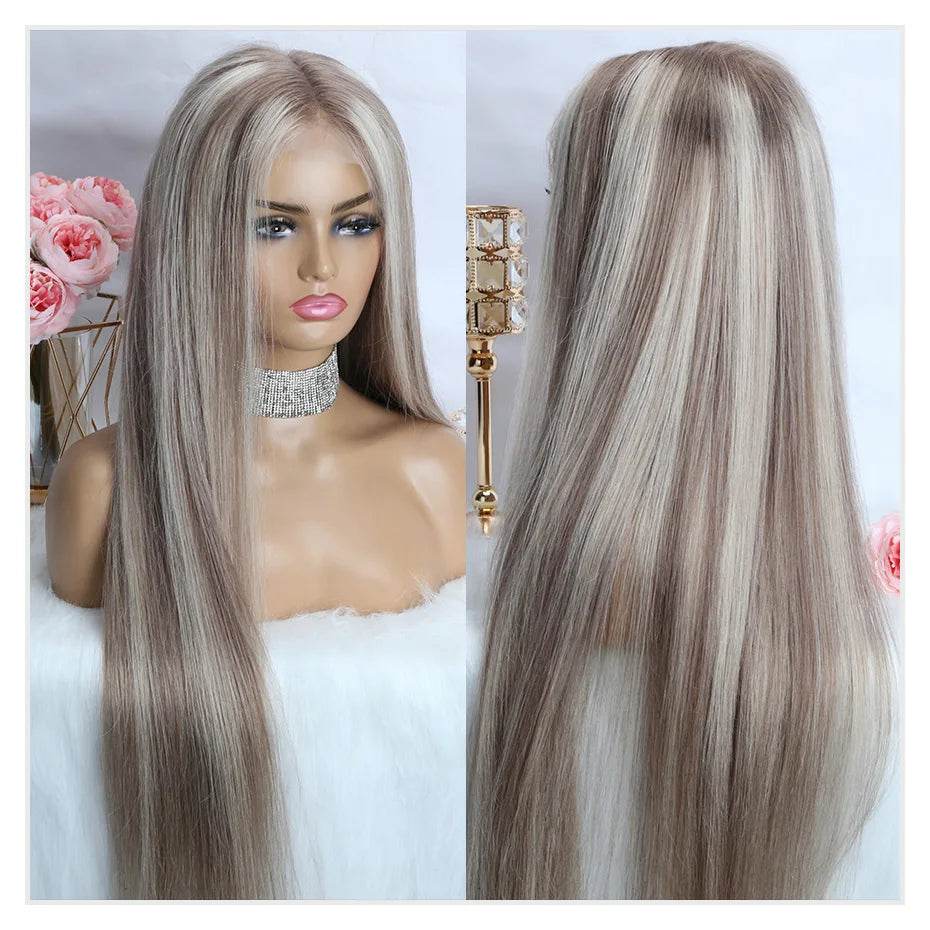 Ash Blonde Wig Highlight 13x6 Hd Lace Frontal Wigs Straight Vietnamese Raw Hair Wig 613 Blonde Colored Human Hair Wigs For Women - AIAZ