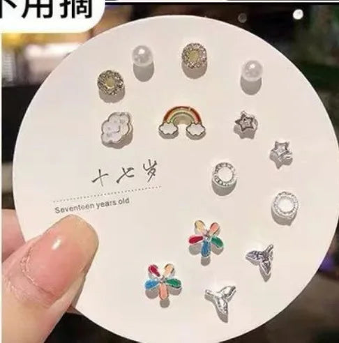 7 Pair/Set Korean Silver Color Fashion Geometric Female Small Earrings Multiple Pairs of Butterfly Cute Stud Earrings Jewelry