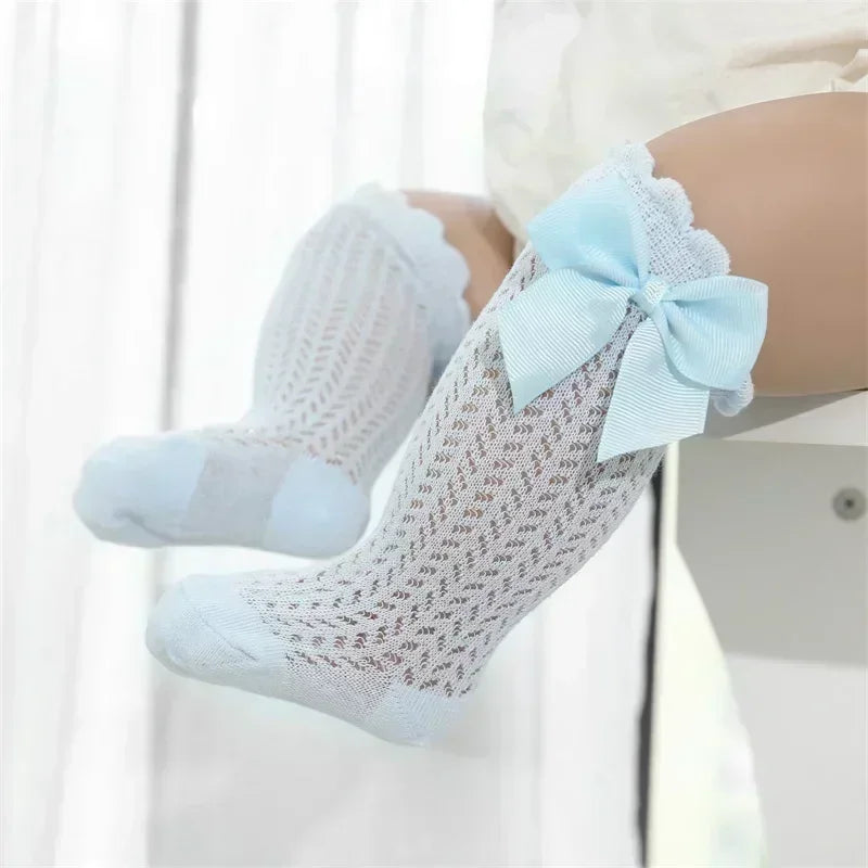 0-36M Baby Girl Socks Toddler Big Bow Cotton Summer Mesh Infant Knee Socks Newborn Long Princess Socks For Girls 2025