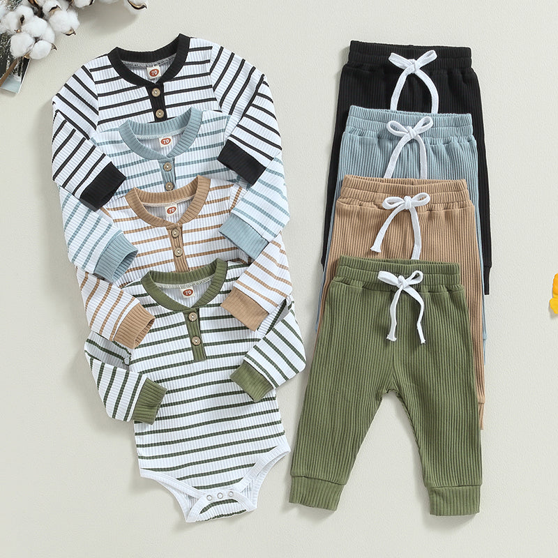 Citgeett Autumn Infant Baby Boy Fall Outfits Long Sleeve Striped Print Romper + Pants Set Warm Clothes