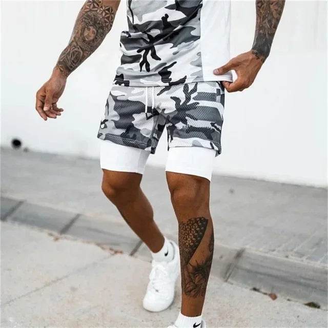2025 summer mesh Sports Shorts Men Double-deck Jogging Running Shorts Men 2 IN 1 Mens GYM Shorts Fitness Workout Short Pants Man - AIAZ