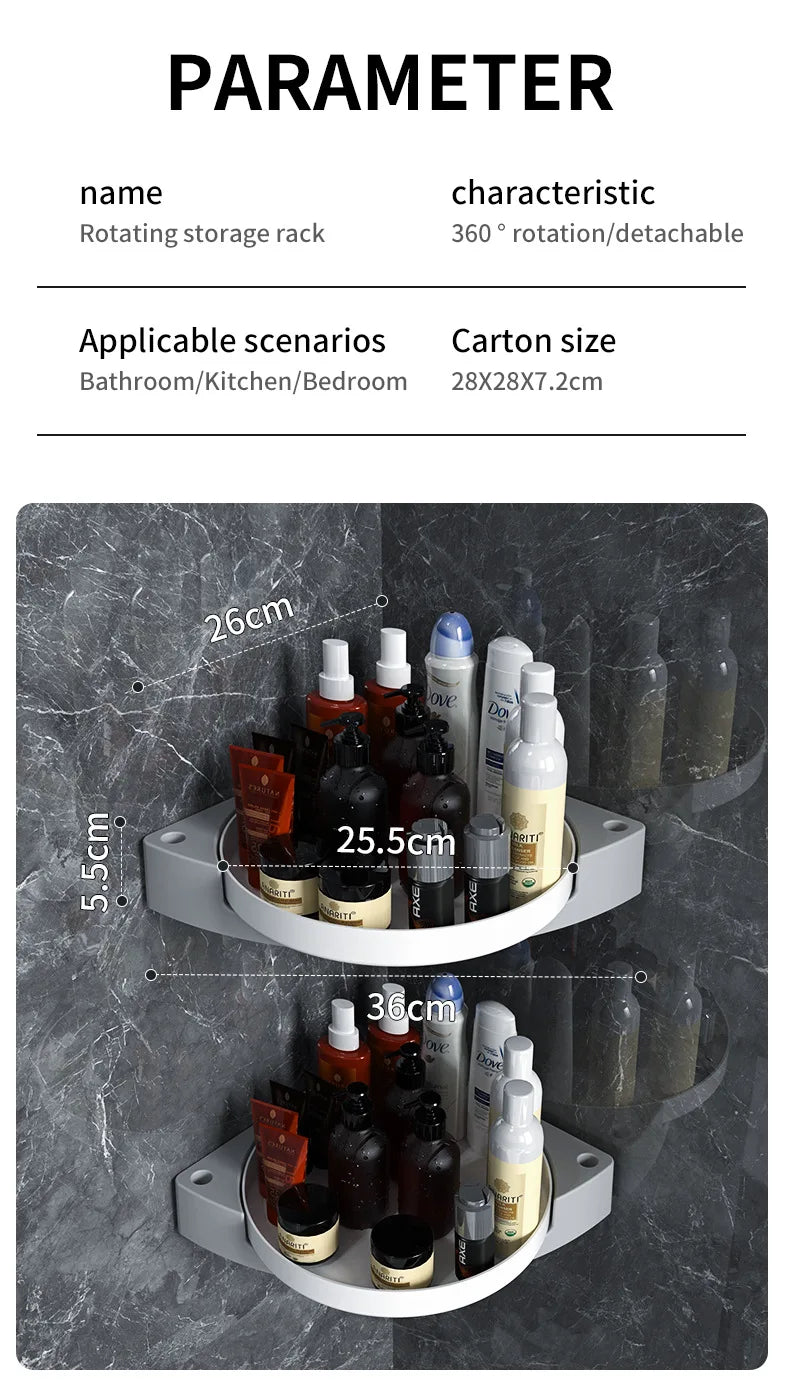 360° Rotate Shower Organizer Shelves Bathroom Swivel Shelf Kitchen Storage Organiser Shower Shelf  Bathroom Accessories