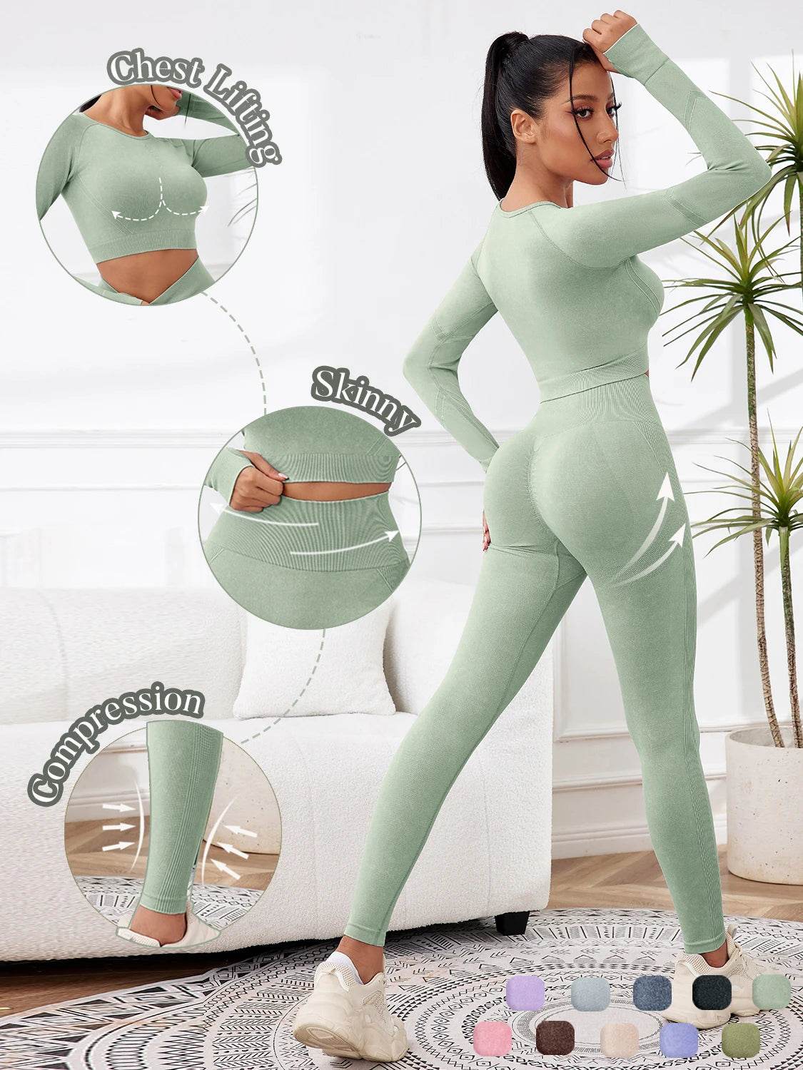 2025 2PCS Sets Women Outfit High Waist Gym Sexy Sport Wash Pants Sets Running Outdoors Skinny - AIAZ