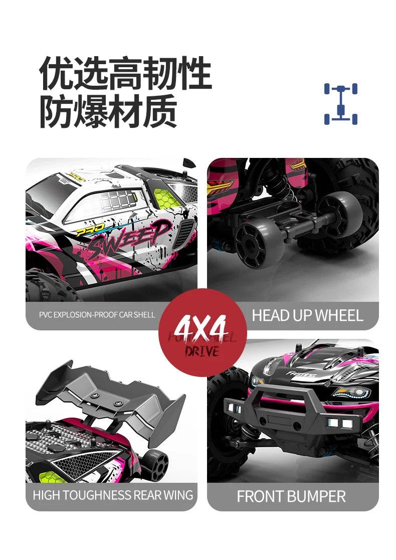 1:16 4WD RC Car 70KM/H Or 50KM/H With LED Remote Control Cars High Speed Drift Monster 4x4 Truck for Kids vs Wltoys 144001 Toys - AIAZ